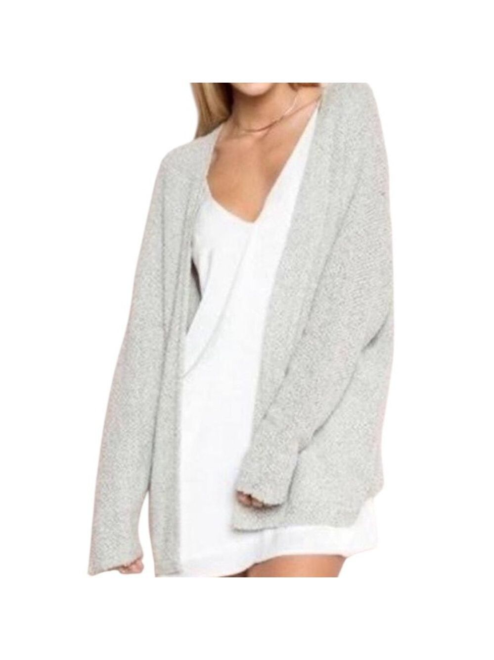 Brandy Melville Gray Marled Knit Cascading Cardigan Size One Size
